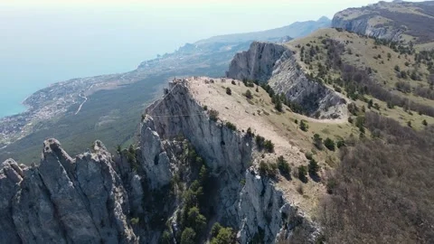Flying on a drone over the rocks of Ai Petri Stock Footage 256755574