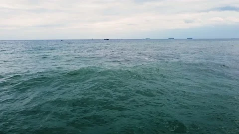 Flying by a drone over the sea. vertical panorama of the sea. Stock Footage 160596924