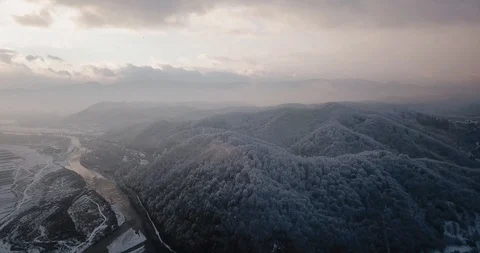 Flying drone over snowy trees Stock Footage 122603028