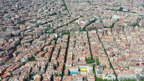 Flying with Drone over Streets and Houses in City Barcelona | 4k 스톡 동영상 110907134