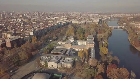 Flying with a drone over Turin. view of valentine castle 스톡 동영상 82699152
