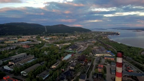 Flying drone over a typical northern Soviet city. Stock Footage 104635208