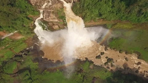 Flying a drone over a waterfall in the Melong region, Cameroon Stock Footage 258372023