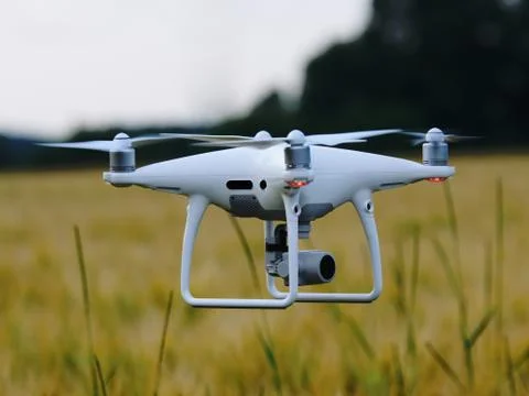 Flying drone quadcopter. Stock Photos