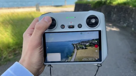Flying Drone Remote Control Over Lake Zug Switzerland Stock Footage 326435122