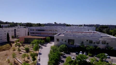 Flying the drone towards some office buildings n Montpellier, France. Stock Footage 201247484