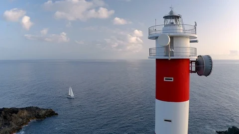 Flying drone view flight through the Lighthouse in the Yacht 4k video Stock Footage 108093588