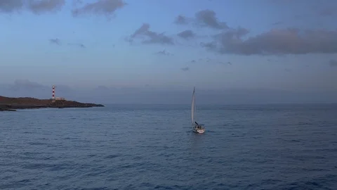 Flying drone view Flight through the Lighthouse in the Yacht. Stock Footage 109216054
