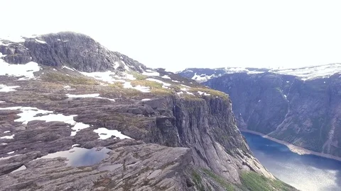 Flying drones over the precipice. Gorge, Lake 스톡 동영상 69784805