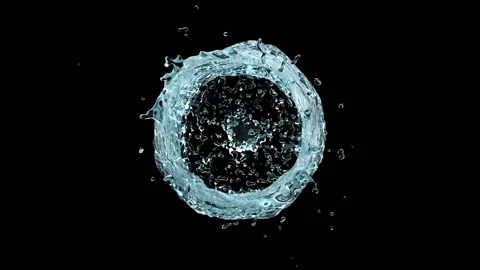 Flying drop breaks a water ball Stock Footage 126067855