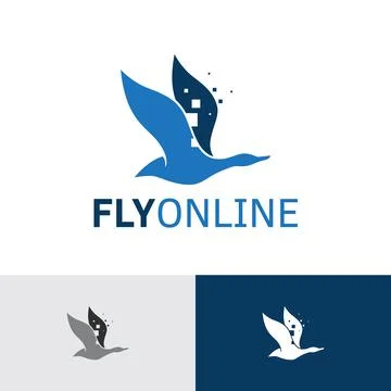 Flying Duck Goose Bird Online Technology Logo Stock Illustration