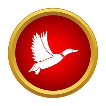 Flying duck simple graphic vector icon in red circle 스톡 일러스트