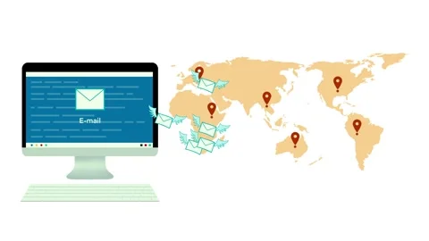 Flying E-mail, Email marketing, sending email notification world Stock Footage 264152996