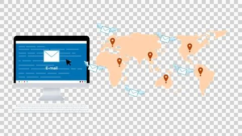 Flying E-mail, Email marketing, sending email notification world Stock Illustration
