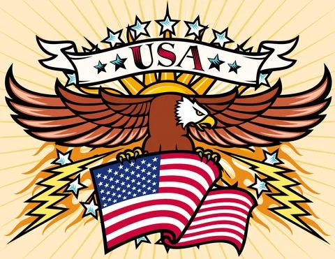 Flying eagle with USA flag Stock Illustration