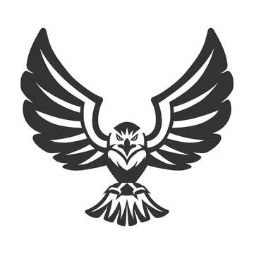 Flying eagle vector logo design template. Black and white heraldic bird icon. Stock Illustration