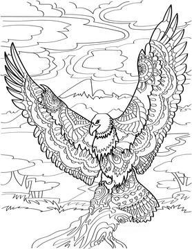 Flying Eagle With Wings Wide Open Carrying Dead Fish With Cloudy Background Stock Illustration