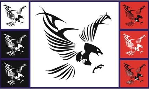 Flying Eagles with the Stylized Wings, spread out its feather Stock Illustration
