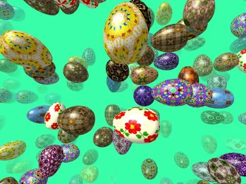 Flying easter eggs generated 3d background Stock Illustration