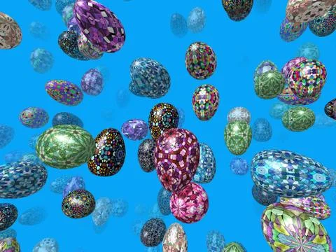 Flying easter eggs generated 3d background Stock Illustration