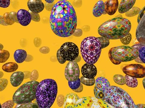 Flying easter eggs generated 3d background Stock Illustration