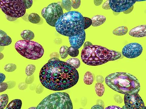 Flying easter eggs generated 3d background Stock Illustration