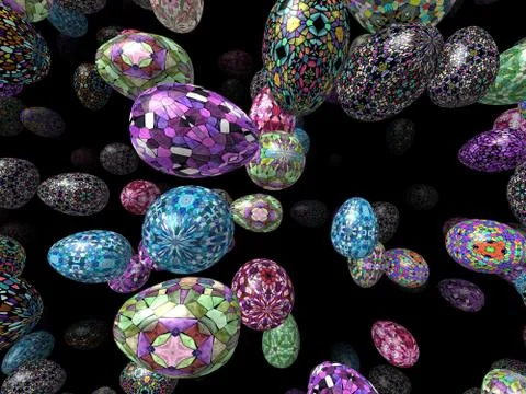 Flying easter eggs generated 3d background Stock Illustration