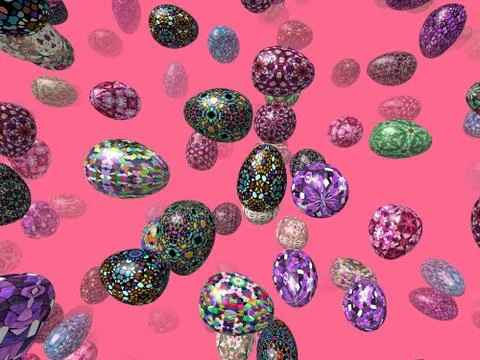 Flying easter eggs generated 3d background Stock Illustration