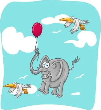 Flying elephant with balloon Stock-Illustration