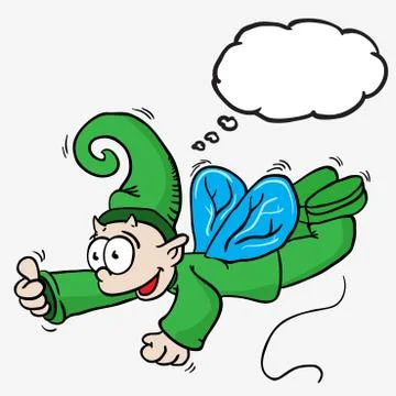 Flying elf with thought bubble Stock Illustration