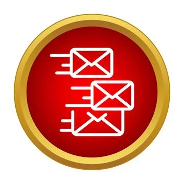 Flying email envelopes sending messages in red circle icon Stock Illustration