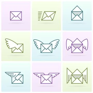 Flying email messages icon set Stock Illustration