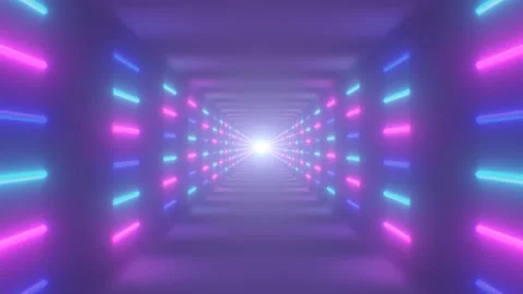 Flying in Endless Neon Light Flash Tunnel Illuminated 3D Perspective Stock Footage 149132352