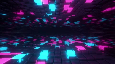 Flying in endless space of neon and metal cubes 스톡 동영상 318311241