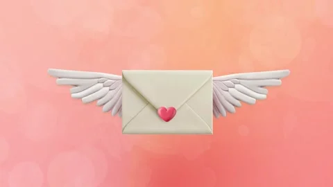 Flying envelope with heart shaped seal appearing on peachy background animation Stock Footage 263468570