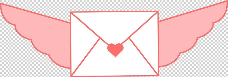 Flying envelope is soaring in flat design on transparent background, with pink Stock Illustration