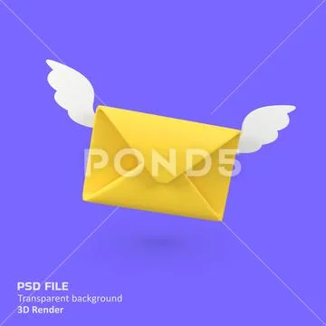Flying envelope wings isolated 3d render icon illustration Modello PSD