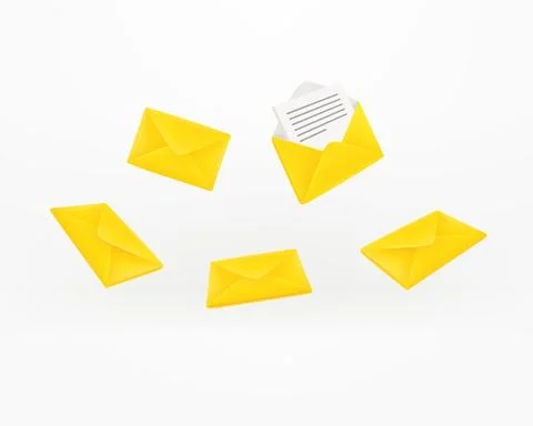 Flying envelopes on white background. 3d vector illustration Stock Illustration