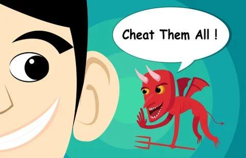 Flying Evil advice man to chest, vector cartoon Stock Illustration