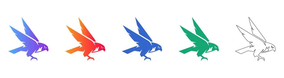 Flying Falcon Bird Icons Set Stock Illustration