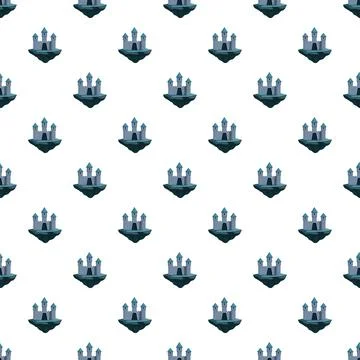 Flying fantasy castles seamless pattern on white background Stockillustratie