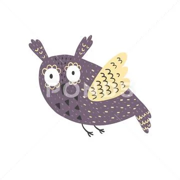 Flying fantasy owl. Isolated element on white Stock Illustration