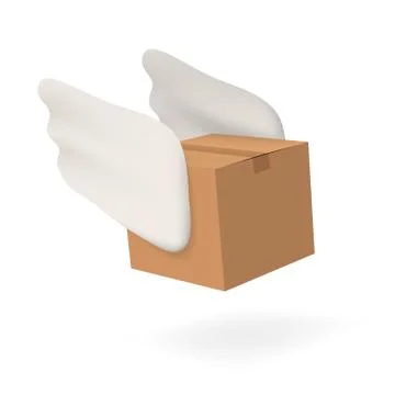 Flying Fast Delivery Box Package With Shadow Illustration
