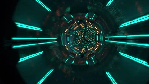 Flying fast through Sci-Fi VJ loop Tunnel in green Stock Footage 234301093