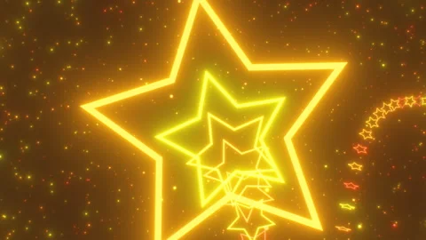 Flying Fast Through Shiny Yellow Gold Star Roller Coaster 3D Tunnel Stock Footage 246886778
