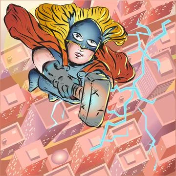 Flying Female Superhero Comic Character Vector Illustration Stock Illustration