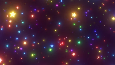 Flying in Field of Tiny Rotating Rainbow Star Shapes Neon Glow Lights Vidéo 201360672