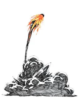 Flying-fireball-rocket-launch-illustration-03 Stock-Illustration
