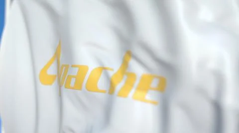 Flying flag with Apache Corporation logo, close-up. Editorial 3D rendering Stockillustratie