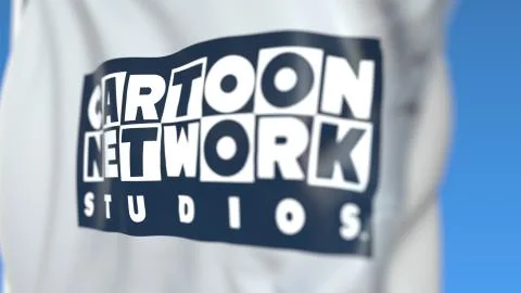 Flying flag with Cartoon Network Studios logo, close-up. Editorial 3D rendering 스톡 일러스트
